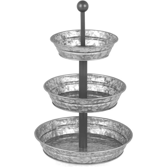 CTW 770064 Corrugated Galvanized Metal Serving Tray Stand for Appetizers Desserts Cupcakes Weddings Tea Holiday Birthday Parties Vintage Inspired Rustic Country Farmhouse Style Home Decor Gray CTW Home Collection 